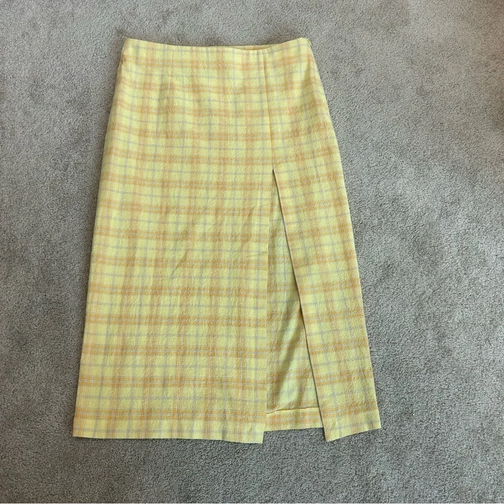 Zara NWT yellow Plaid Midi High Waisted Skirt Front Slit At Hem Sz XS bloggers - Picture 4 of 14